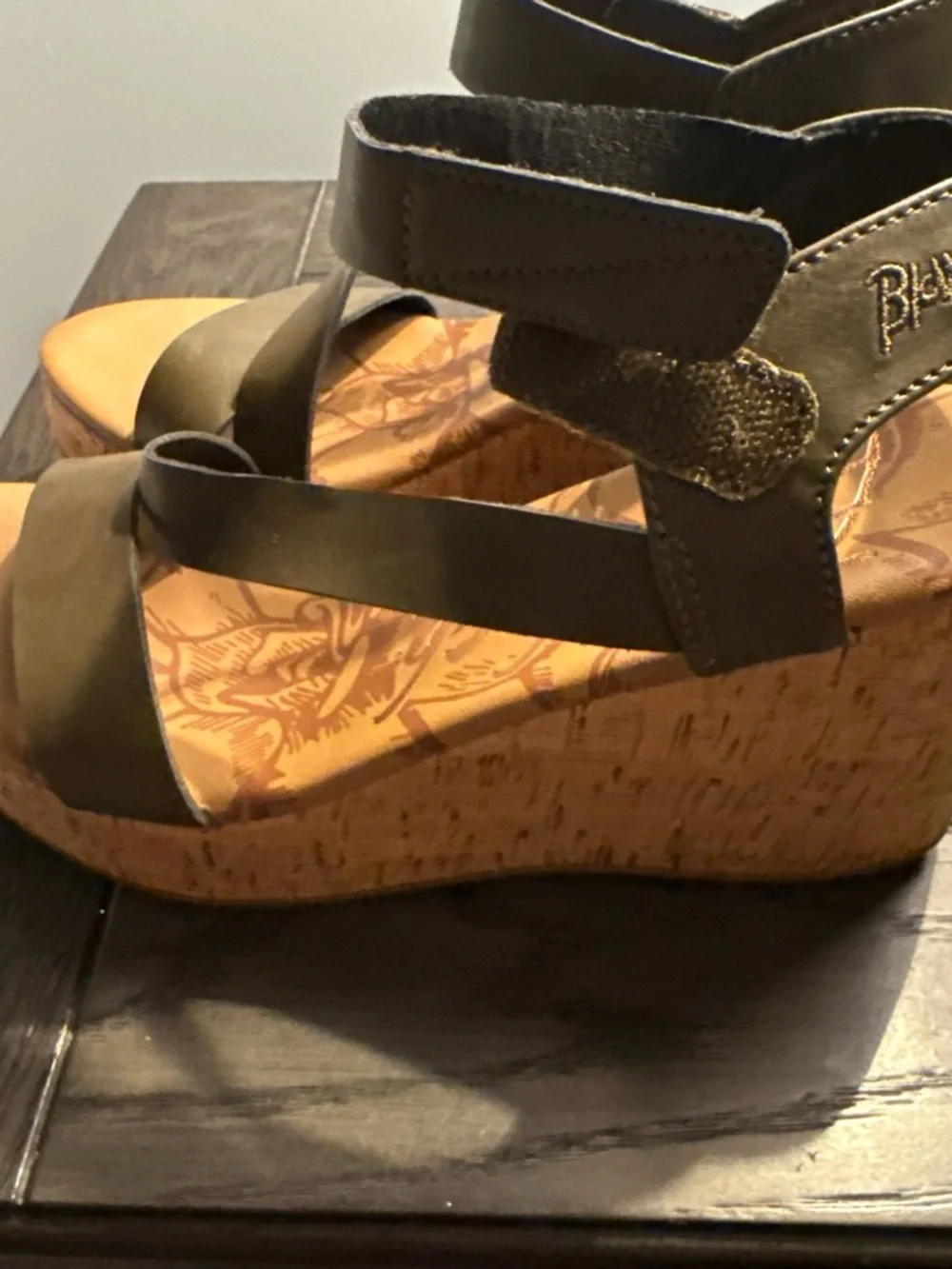 Blowfish Olive Green Platform Wedge Sandals